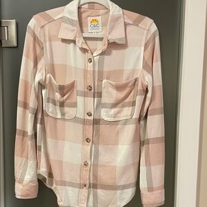 C&C California Light Pink and White light weight Plaid Shirt